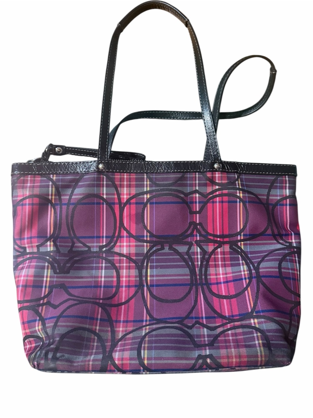 Coach Purple & Magenta poppy tartan Plaid Y2K signature Tote - Picture 2 of 16